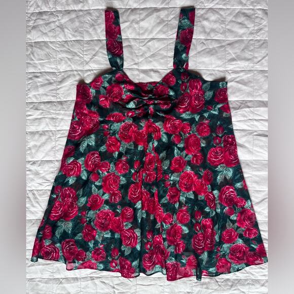 Vintage 90s VS Red Rose Floral Sheer Babydoll Mini Dress Lingerie Romantic - L - Picture 1 of 7